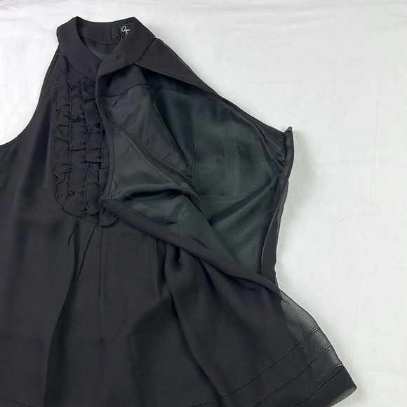 Aqua Woman’s Size 4 Black Sleeveless Lined 100% Silk Ruffles Buttons Blouse - Picture 6 of 8